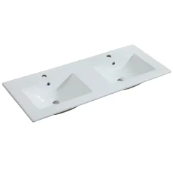 Meuble double vasque 120cm avec plan céramique SORRENTO Décor chêne + colonne