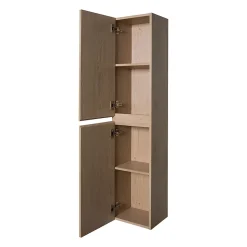 Meuble double vasque 120cm avec plan céramique SORRENTO Décor chêne + colonne