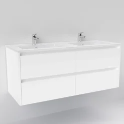 Meuble double vasque JUPITER 3.0 Blanc Brillant 120cm - Sans miroir