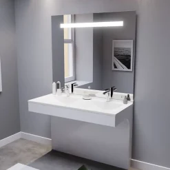 Meuble double vasque PMR EPURE 120 cm avec miroir led Elégance ht105 - Blanc brillant