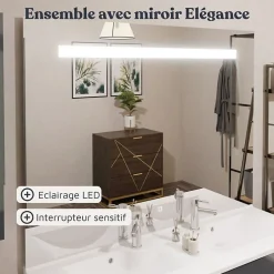 Meuble double vasque PMR EPURE 120 cm avec miroir led Elégance ht105 - Blanc brillant