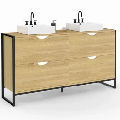 Meuble double vasque salle de bain DETROIT 4 tiroirs design industriel