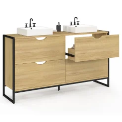Meuble double vasque salle de bain DETROIT 4 tiroirs design industriel