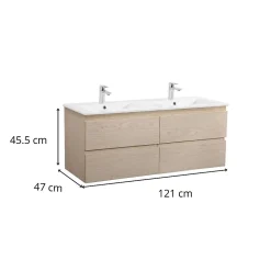 Meuble double vasque SORRENTO suspendu avec plan vasque en céramique 120cm