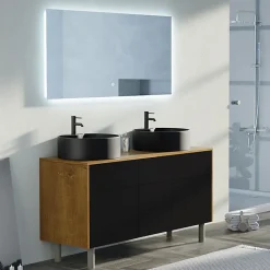 Meuble double vasque VENEZIA Bois Naturel et Noir mat (sans miroir)