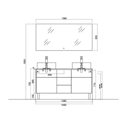 Meuble double vasque VENEZIA Bois Naturel et Noir mat (sans miroir)