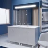 Meuble ECOLINE 140 cm avec plan vasque résine et miroir Elégance ht105- Blanc