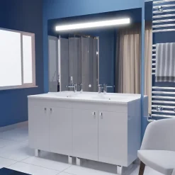 Meuble ECOLINE 140 cm avec plan vasque résine et miroir Elégance ht105- Blanc