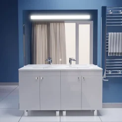 Meuble ECOLINE 140 cm avec plan vasque résine et miroir Elégance ht105- Blanc