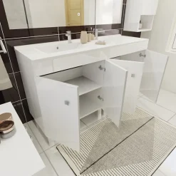 Meuble ECOLINE 140 cm avec plan vasque résine et miroir Elégance ht105- Blanc