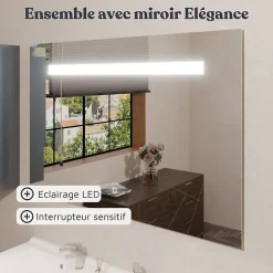 Meuble ECOLINE 140 cm avec plan vasque résine et miroir Elégance ht105- Blanc