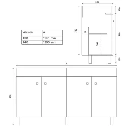 Meuble ECOLINE 140 cm avec plan vasque résine et miroir Elégance ht105- Blanc