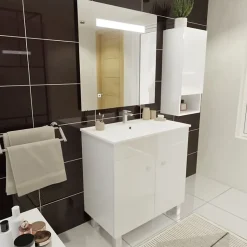 Meuble ECOLINE 80 cm avec plan vasque et miroir Elégance ht80- Blanc