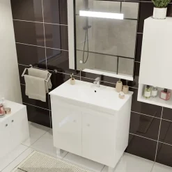 Meuble ECOLINE 80 cm avec plan vasque et miroir Elégance ht80- Blanc