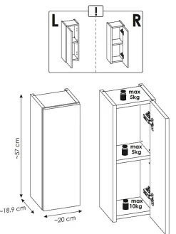 Meuble haut de salle de bain à suspendre NOVA OAK 20 x 57 cm