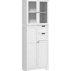 Meuble haut de salle de bain - armoire salle de bain - grande colonne salle de bain - 4 portes, 2 tiroirs - blanc