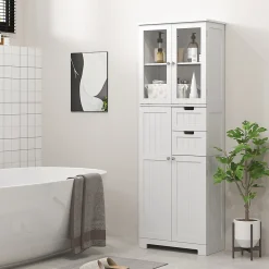 Meuble haut de salle de bain - armoire salle de bain - grande colonne salle de bain - 4 portes, 2 tiroirs - blanc