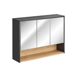 Meuble haut de salle de bain TALOKA 3 portes miroir Gris anthracite et chene clair L100 cm Suspendu