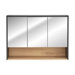 Meuble haut de salle de bain TALOKA 3 portes miroir Gris anthracite et chene clair L100 cm Suspendu