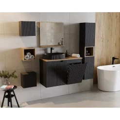 Meuble haut de salle de bain VANO 1 porte Noir mat L30 x P18 x H30 cm Meuble suspendu