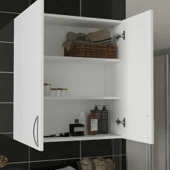 Meuble haut salle de bains blanc, poignées métal MARFA