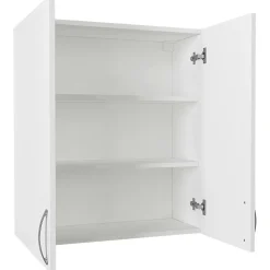 Meuble haut salle de bains blanc, poignées métal MARFA