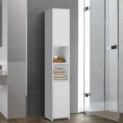 Meuble haute salle de bain colonne étroite de rangement blanc MDF 30x190x30 cm