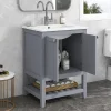 Meuble Lavabo avec Vasque Céramique - Meuble Sous-Vasque Moderne avec Espace de Rangement, Bois de Pin et MDF, 61x46x90 cm - Gris