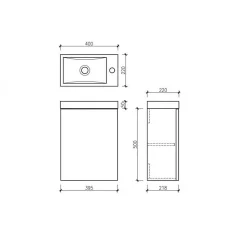 Meuble lave main vasque 40 cm blanc laqué Aquapixo