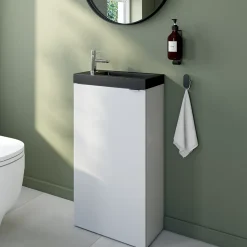 Meuble lave mains à poser blanc brillant l.44 x H.79 x P.23 cm, GoodHome Imandra