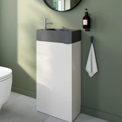 Meuble lave mains à poser blanc brillant l.44 x H.79 x P.23 cm, GoodHome Imandra