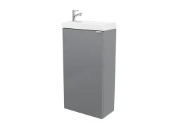 Meuble lave mains à poser gris brillant l.44 cm Imandra + plan vasque blanc résine Beni, GoodHome