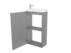 Meuble lave mains à poser gris brillant l.44 cm Imandra + plan vasque blanc résine Beni, GoodHome