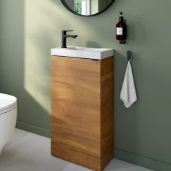 Meuble lave mains à poser effet noyer l.44 x H.79 x P.23 cm, GoodHome Imandra
