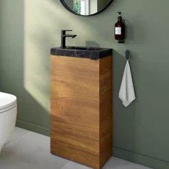 Meuble lave mains à poser effet noyer l.44 x H.79 x P.23 cm, GoodHome Imandra