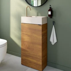 Meuble lave mains à poser effet noyer l.44 x H.79 x P.23 cm, GoodHome Imandra