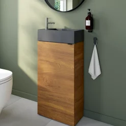 Meuble lave mains à poser effet noyer l.44 x H.79 x P.23 cm, GoodHome Imandra