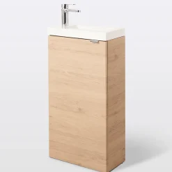 Meuble lave mains à poser effet chêne l.44 cm Imandra + plan vasque blanc résine Beni, GoodHome