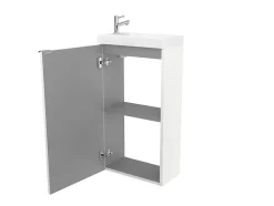 Meuble lave mains à poser blanc brillant l.44 cm Imandra + plan vasque blanc résine Beni, GoodHome
