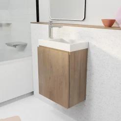 Meuble Lave Mains Décor Bois 40x50x22 cm avec Vasque en SMC Blanche - ELEMENTARY