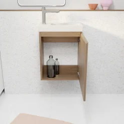 Meuble Lave Mains Décor Bois 40x50x22 cm avec Vasque en SMC Blanche - ELEMENTARY