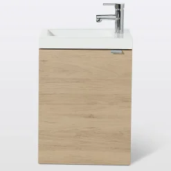 Meuble lave mains suspendu effet chêne l.44 cm Imandra + plan vasque blanc résine Beni, GoodHome