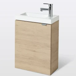 Meuble lave mains suspendu effet chêne l.44 cm Imandra + plan vasque blanc résine Beni, GoodHome