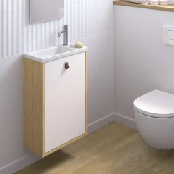 Meuble lave mains suspendu blanc mat + plan vasque l.46 x H.69 x P.23 cm, ouverture à gauche, Decotec Havana