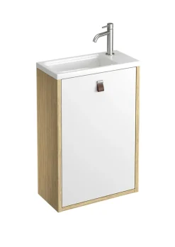 Meuble lave mains suspendu blanc mat + plan vasque l.46 x H.69 x P.23 cm, ouverture à gauche, Decotec Havana