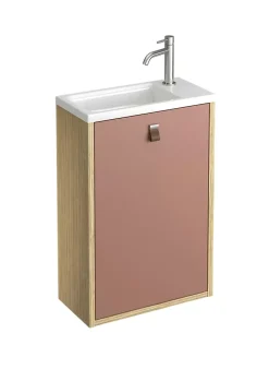 Meuble lave mains suspendu tarracotta mat + plan vasque l.46 x H.69 x P.23 cm, ouverture à gauche, Decotec Havana