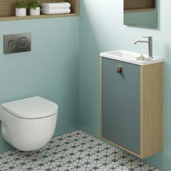 Meuble lave mains suspendu vert toundra mat + plan vasque l.46 x H.69 x P.23 cm, ouverture à gauche, Decotec Havana