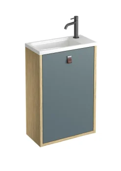 Meuble lave mains suspendu vert toundra mat + plan vasque l.46 x H.69 x P.23 cm, ouverture à gauche, Decotec Havana