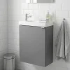 Meuble lave mains suspendu gris brillant l.44 cm Imandra + plan vasque blanc résine Beni, GoodHome