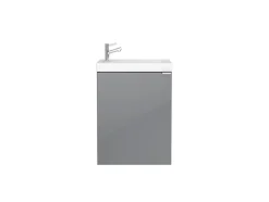 Meuble lave mains suspendu gris brillant l.44 cm Imandra + plan vasque blanc résine Beni, GoodHome
